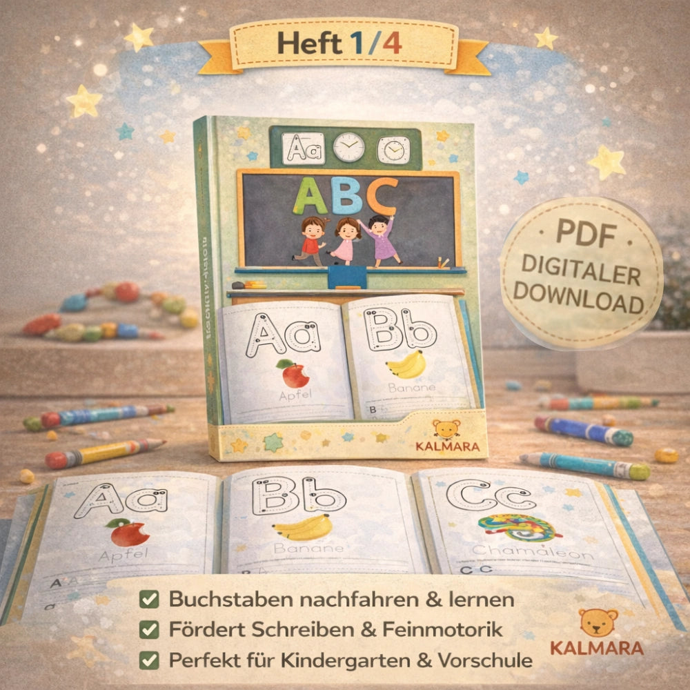 Kinder Lernpaket – Schreiben, Rechnen, ABC & Ausmalen | 4 PDF-Hefte Vorschule zum Ausdrucken