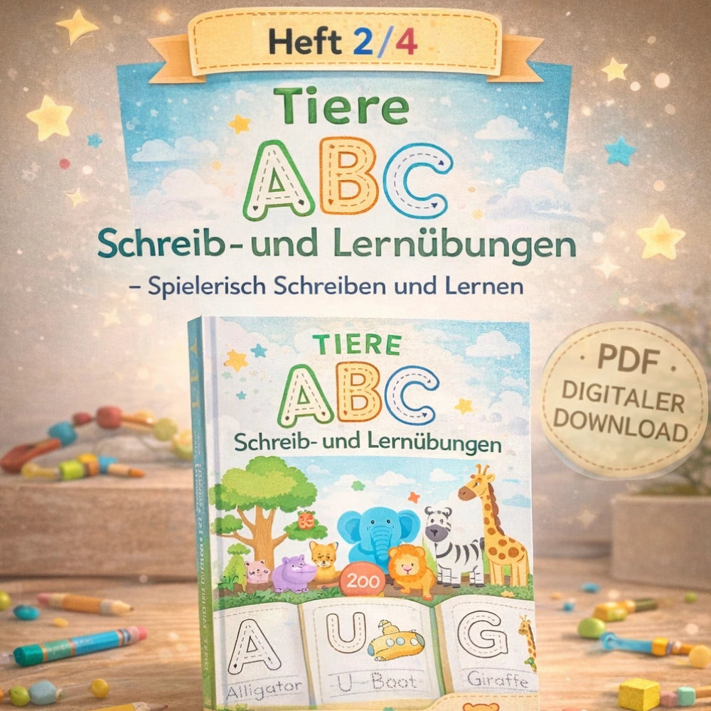 Kinder Lernpaket – Schreiben, Rechnen, ABC & Ausmalen | 4 PDF-Hefte Vorschule zum Ausdrucken