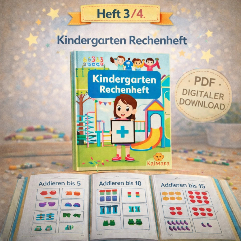 Kinder Lernpaket – Schreiben, Rechnen, ABC & Ausmalen | 4 PDF-Hefte Vorschule zum Ausdrucken